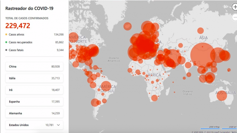 Microsoft lança mapa em tempo real para acompanhar pandemia do coronavírus